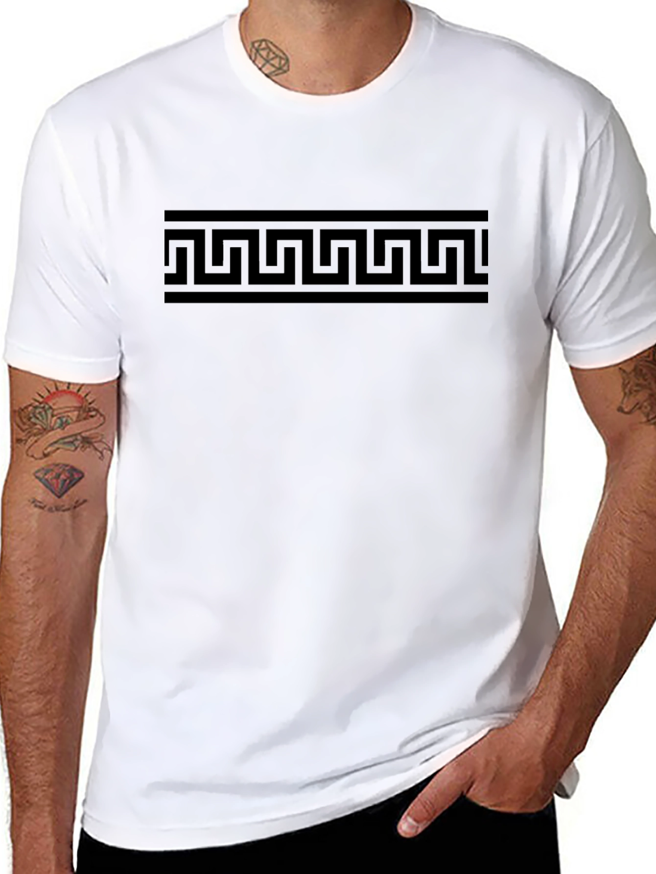 Greek Key Patterned Black T-Shirt