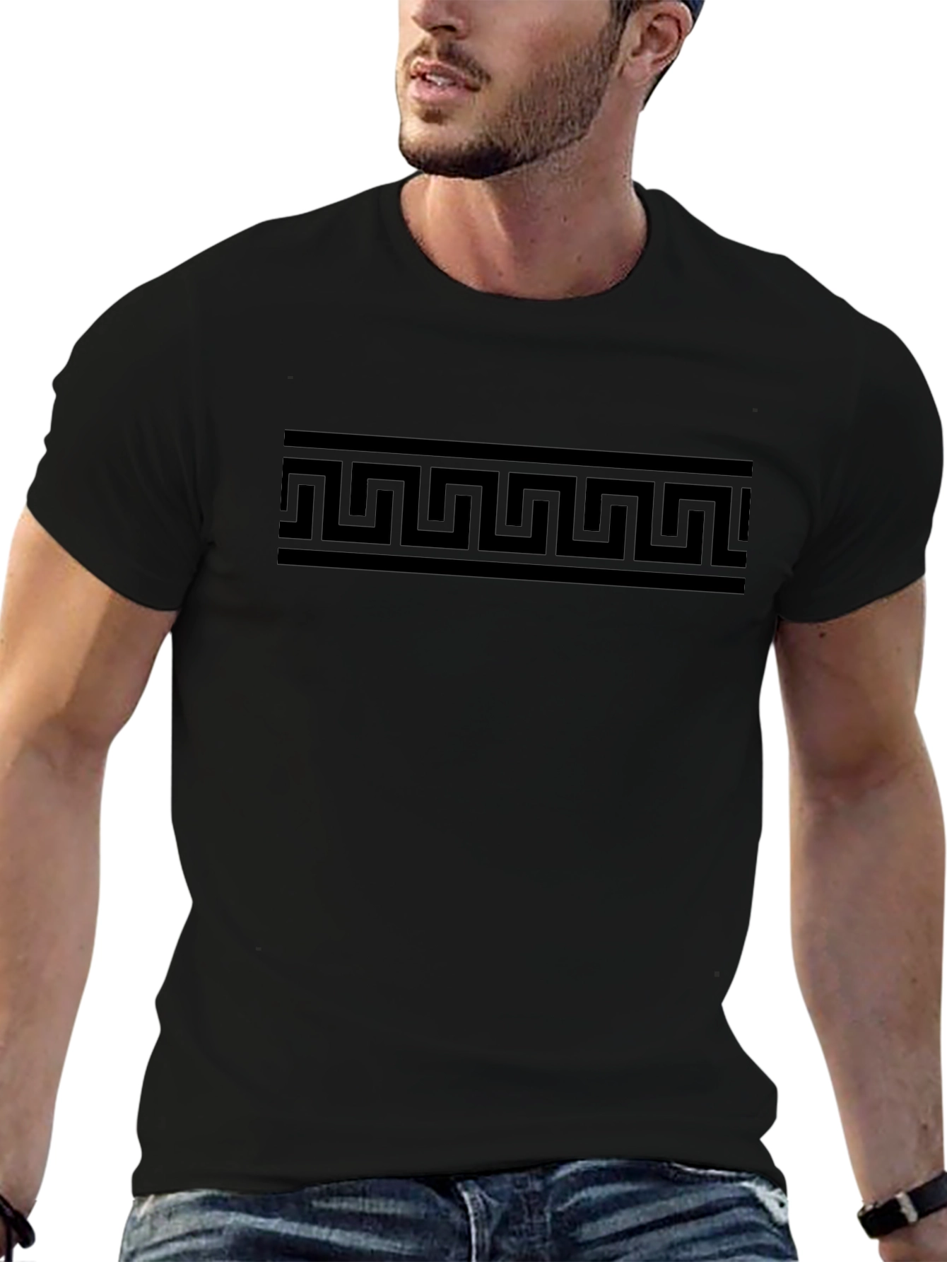 Greek Key Patterned Black T-Shirt