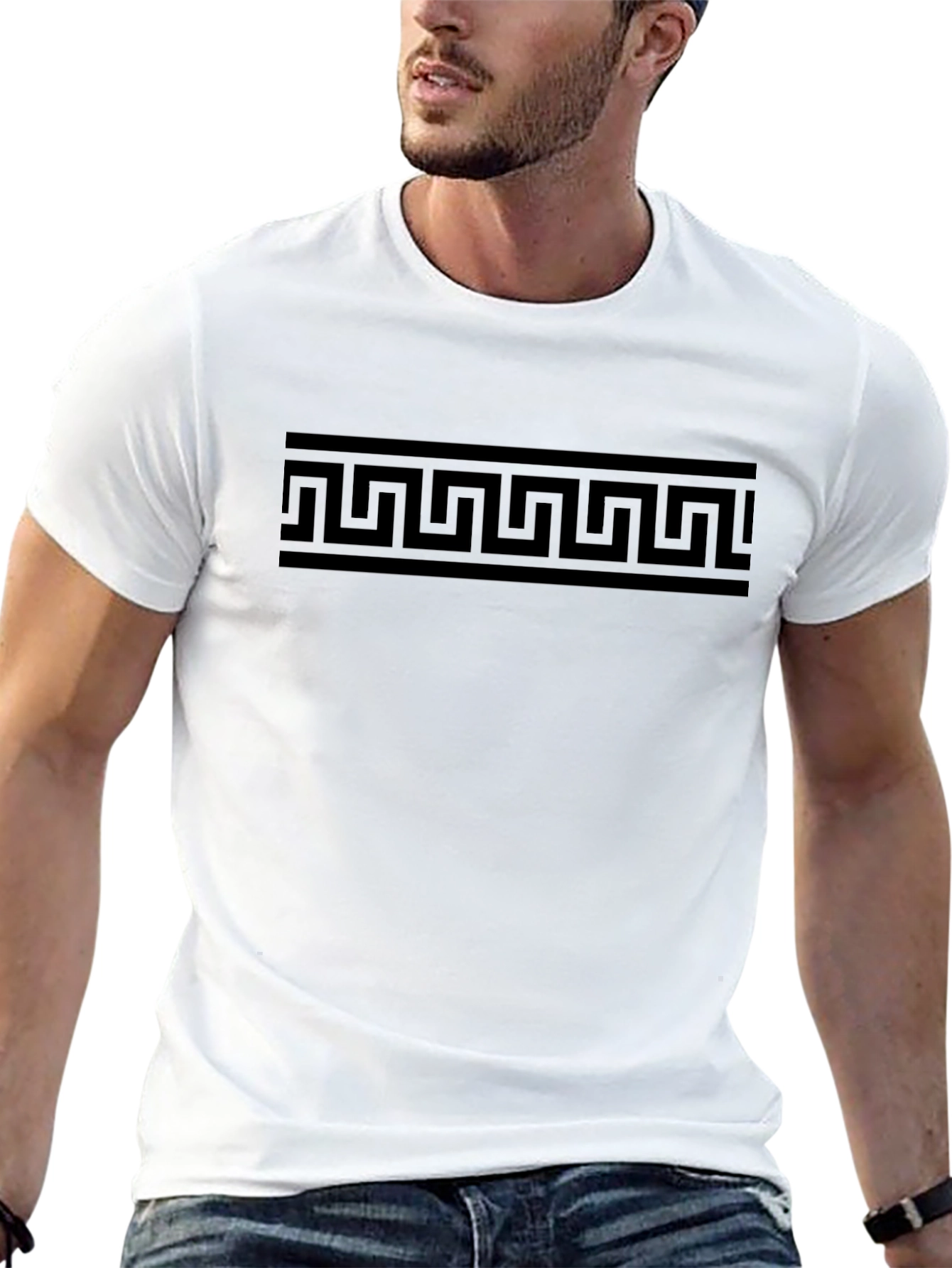 Greek Key Patterned Black T-Shirt