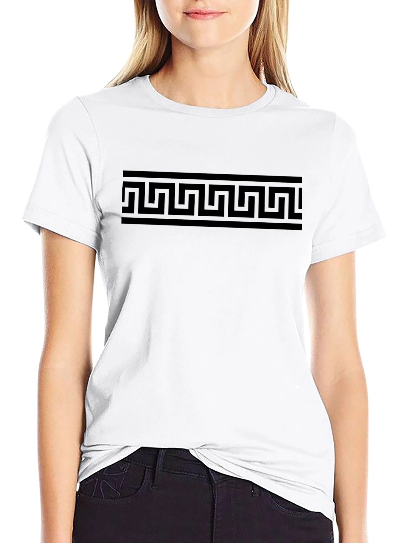 Greek Key Patterned Black T-Shirt