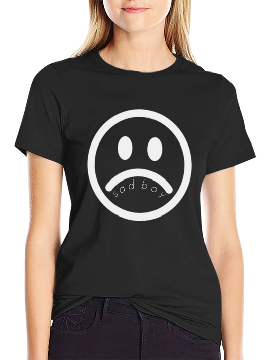 Sad Boy Graphic Tee - Black Cotton Blend T-Shirt