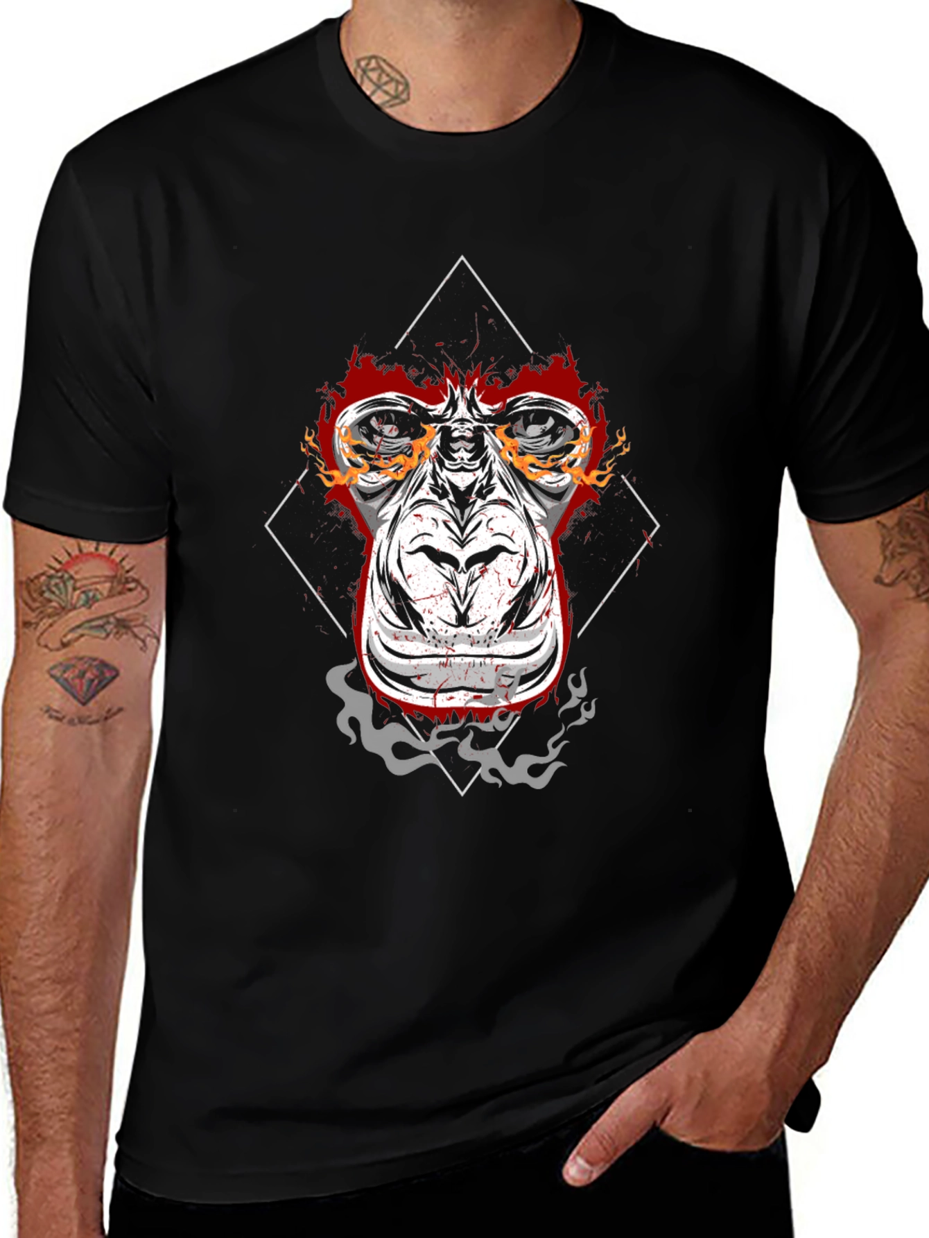 Fiery Ape Graphic Tee - Black Cotton T-Shirt