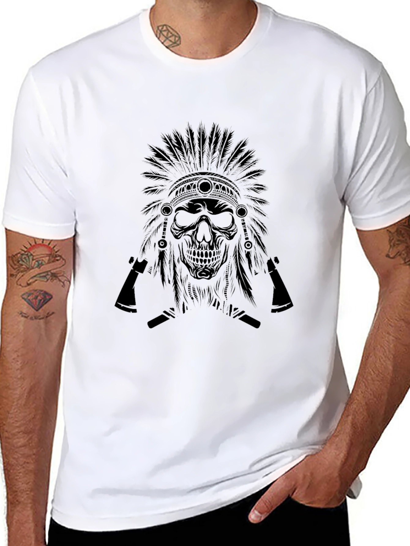 Skull Headdress Graphic Tee - Mens Black T-Shirt