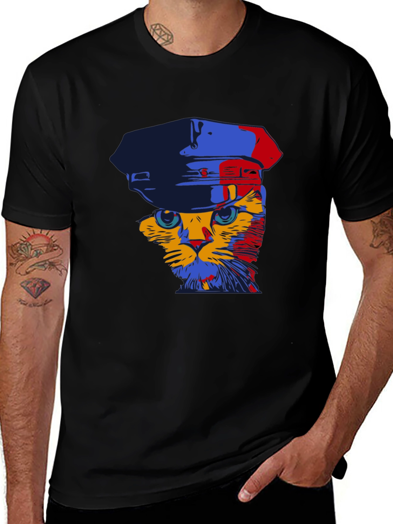 Cat in Hat Graphic Tee - Mens Black T-Shirt