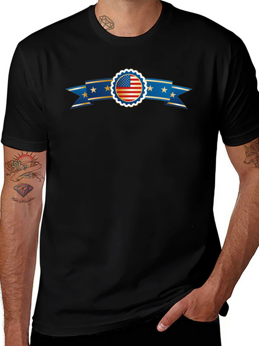 American Flag Ribbon Graphic Black T-Shirt