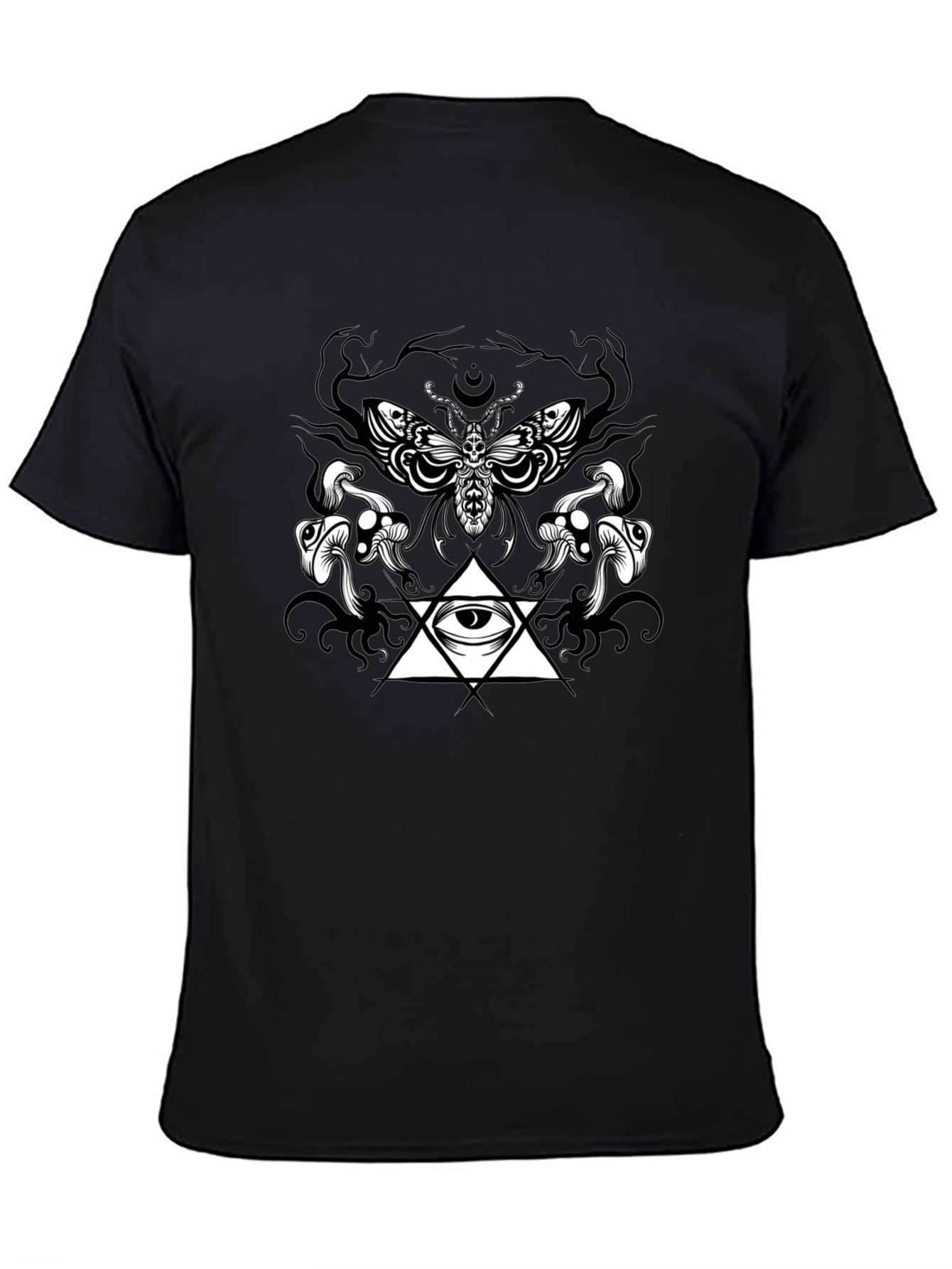 Moth Mushrooms & Eye Graphic Black T-Shirt