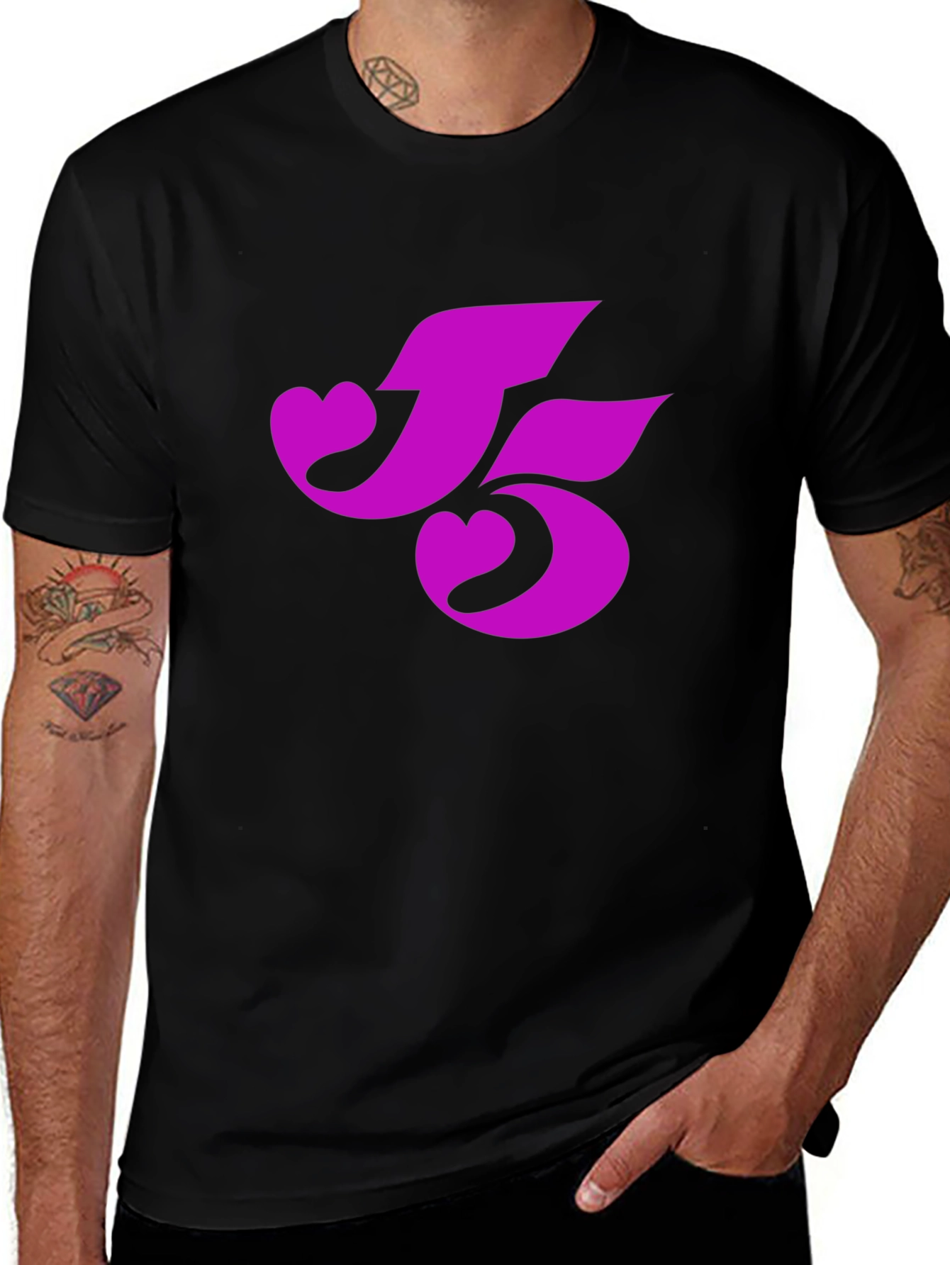Black T-Shirt with Pink Heart-Shaped Number 5