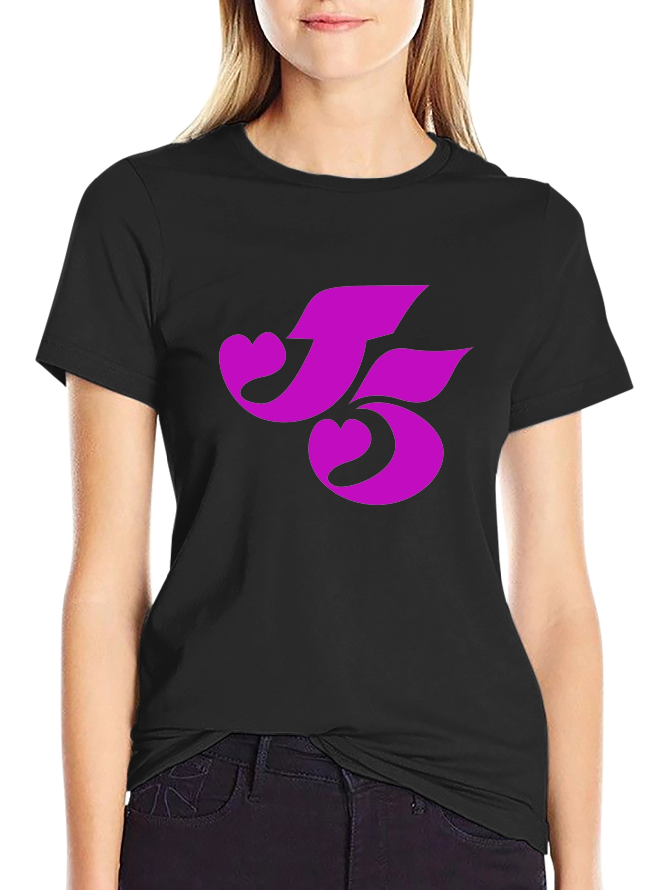 Black T-Shirt with Pink Heart-Shaped Number 5