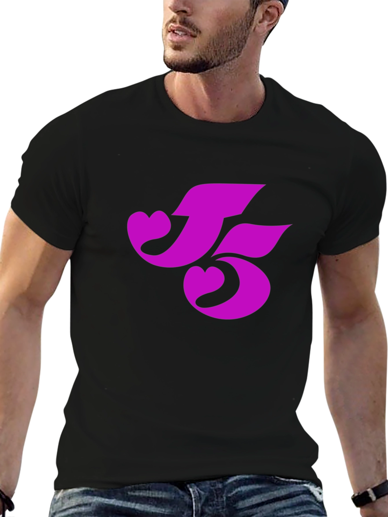 Black T-Shirt with Pink Heart-Shaped Number 5