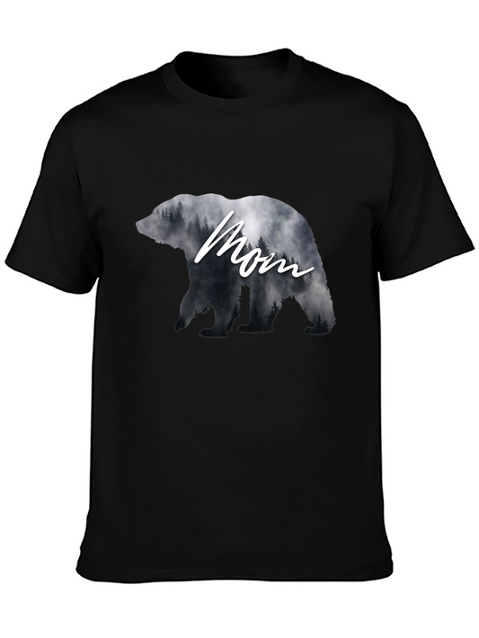 Mom Bear Forest Graphic Tee - Black