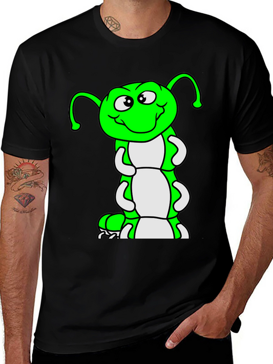 Cartoon Caterpillar Black T-Shirt