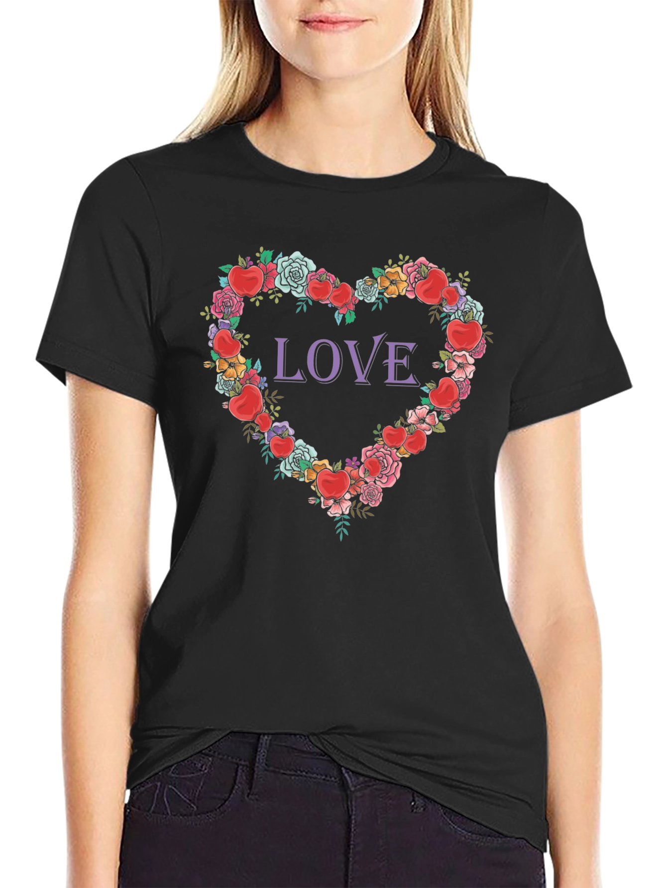 Love Heart Floral Graphic T-Shirt