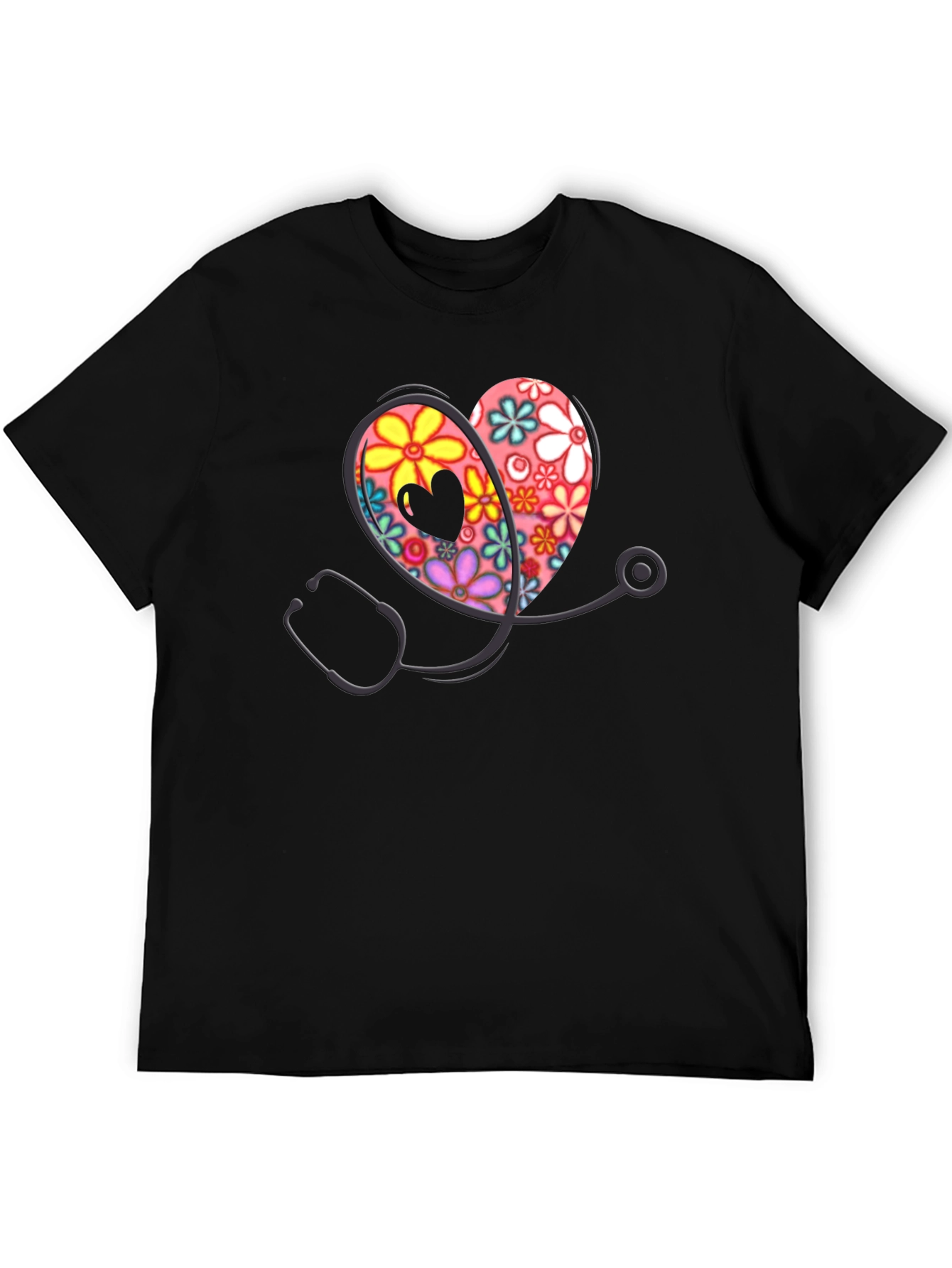 Floral Heart Stethoscope Graphic Tee