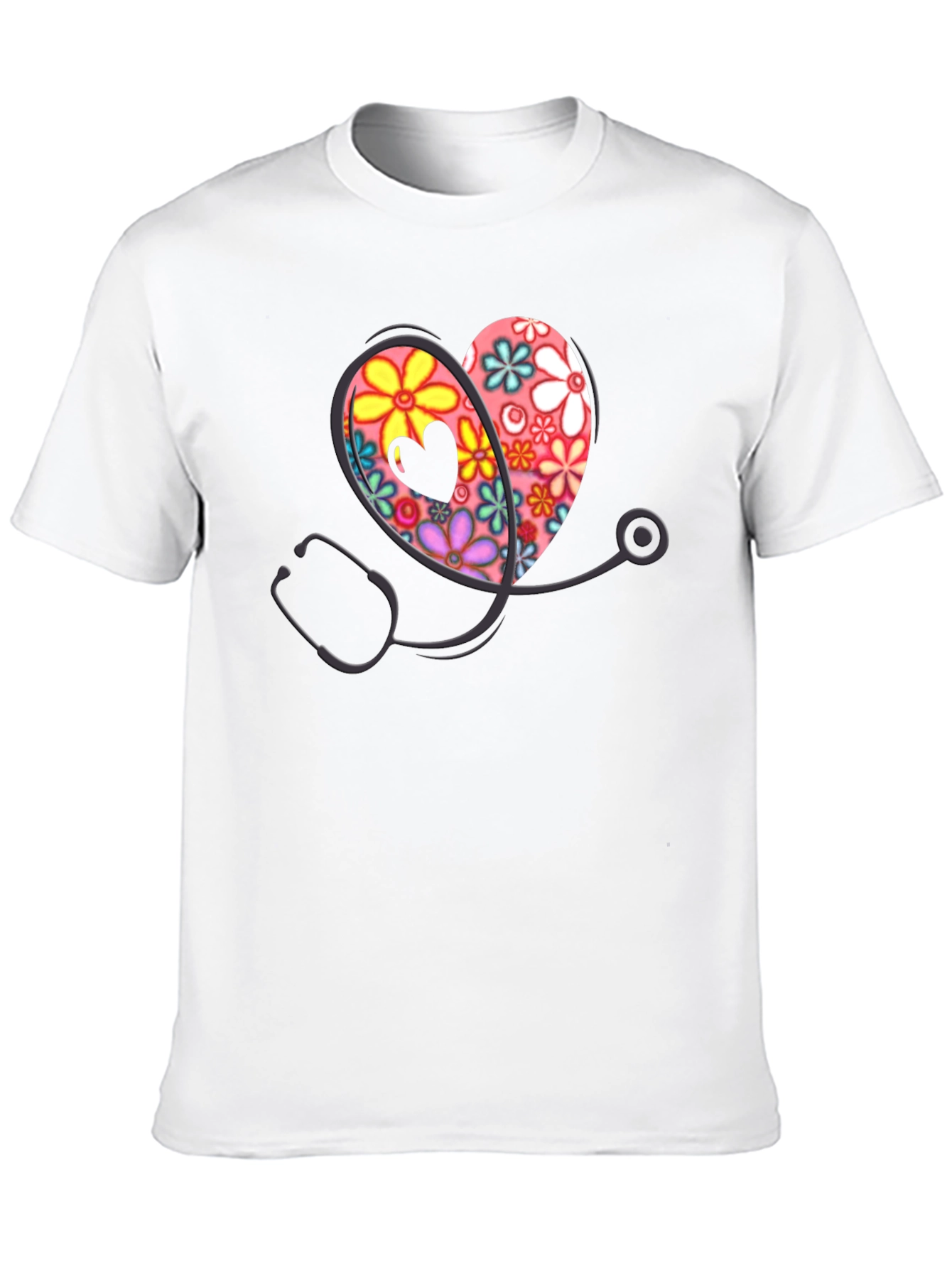 Floral Heart Stethoscope Graphic Tee