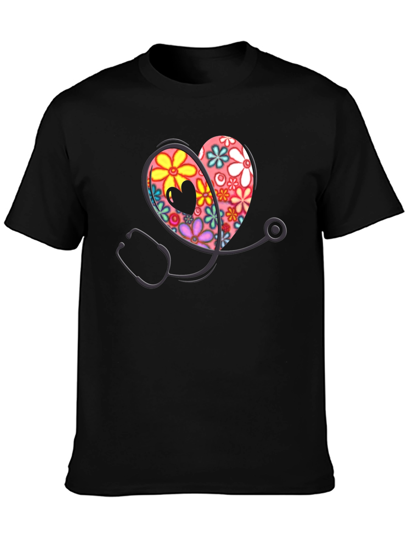 Floral Heart Stethoscope Graphic Tee