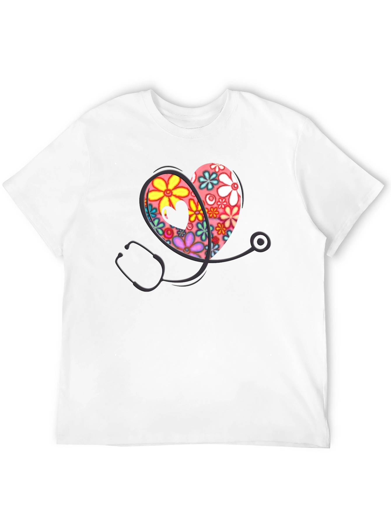 Floral Heart Stethoscope Graphic Tee