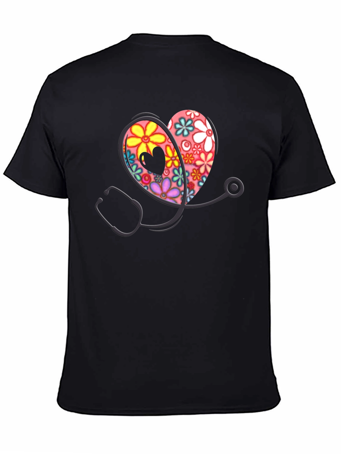 Floral Heart Stethoscope Graphic Tee