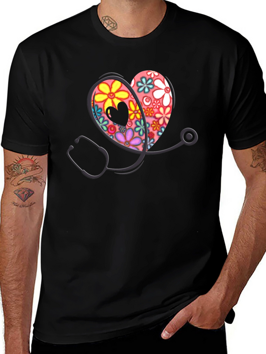 Floral Heart Stethoscope Graphic Tee
