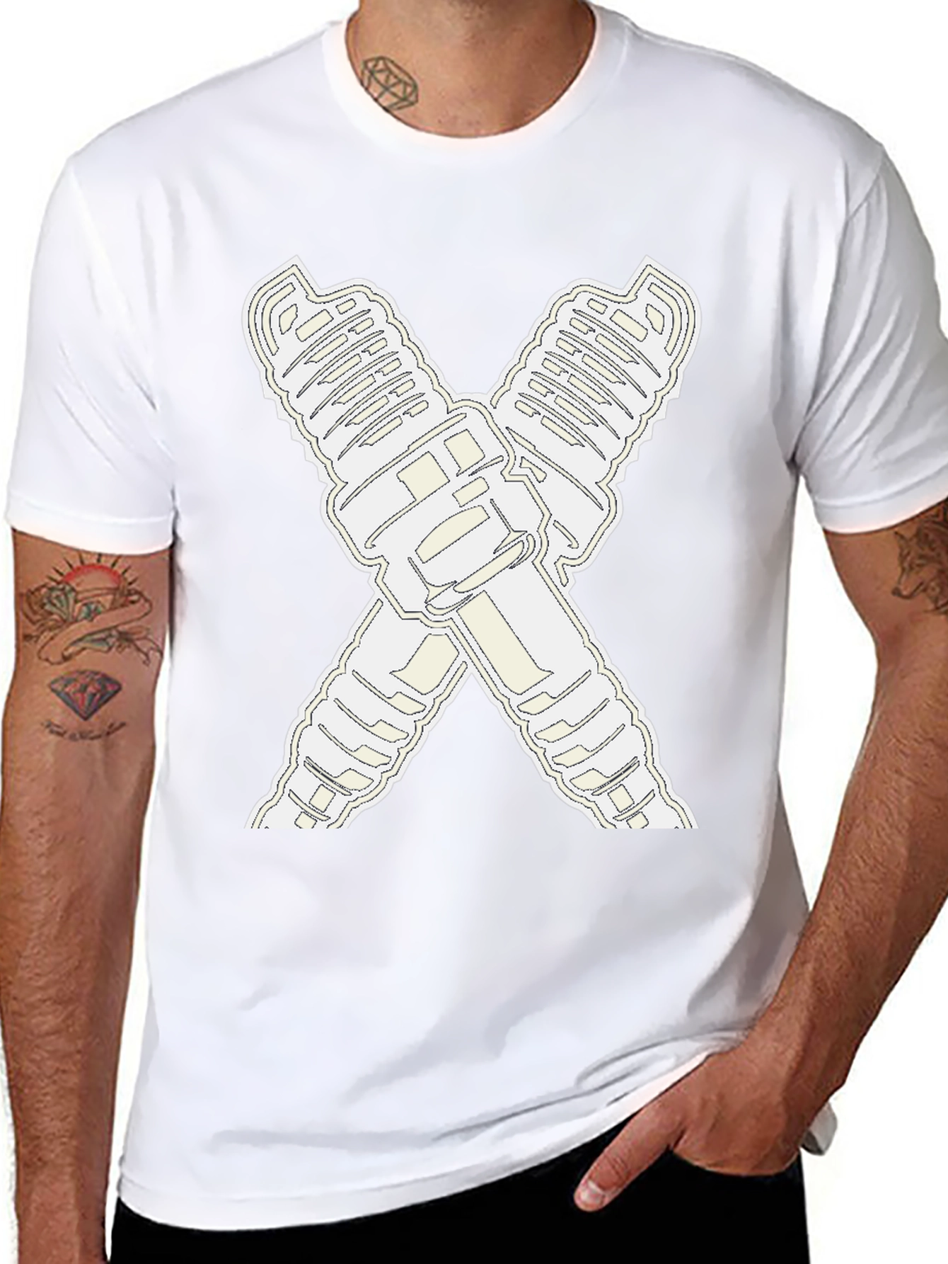 Crossed Spark Plugs Graphic Tee - Black