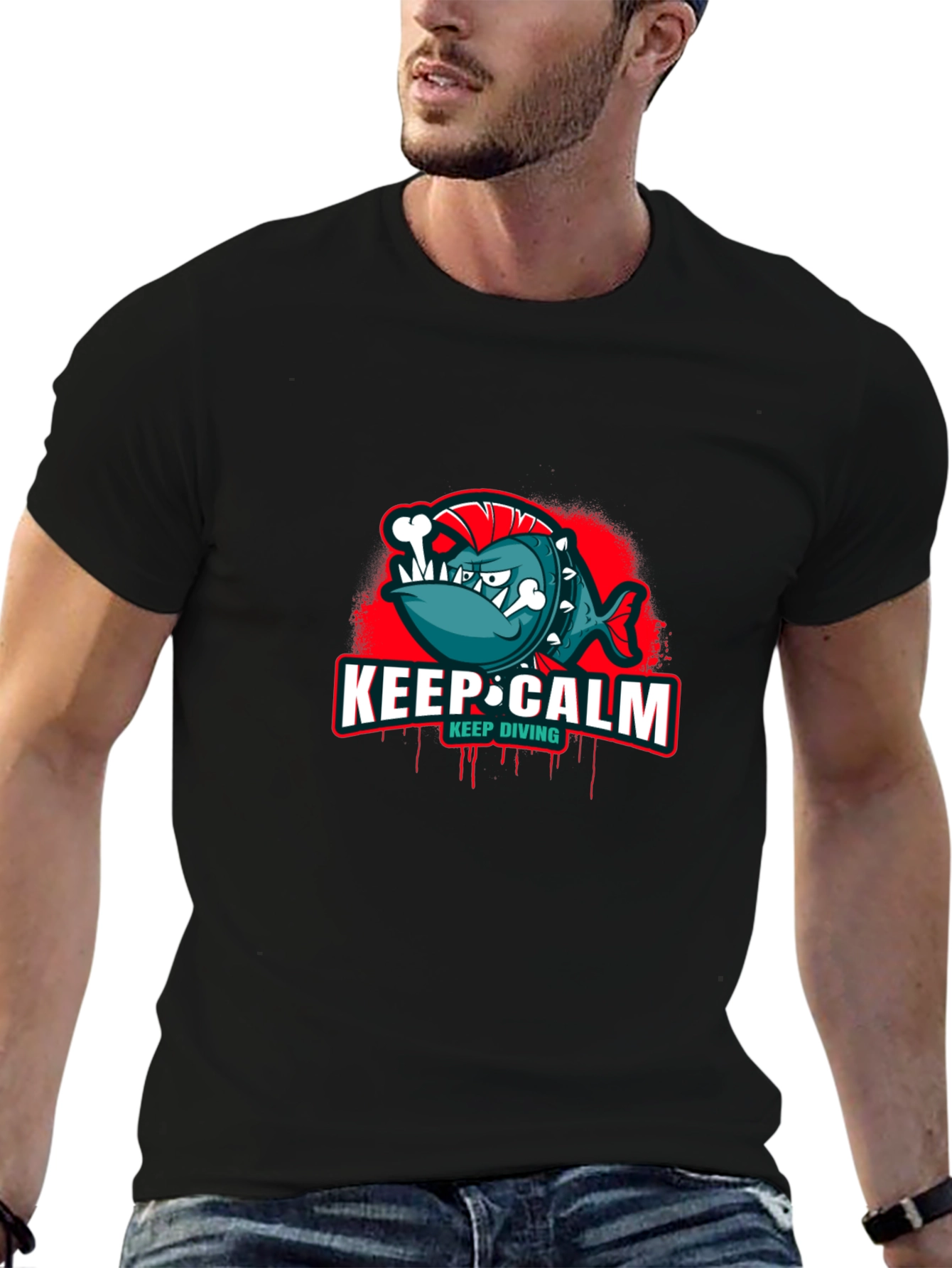 Keep Calm Keep Diving T-Shirt - Punk Fish Design