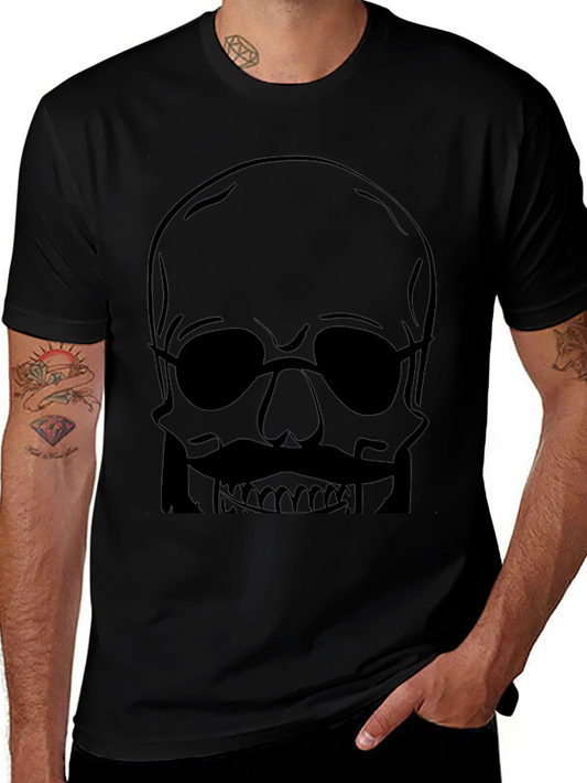 Skull with Mustache Mens Graphic Tee