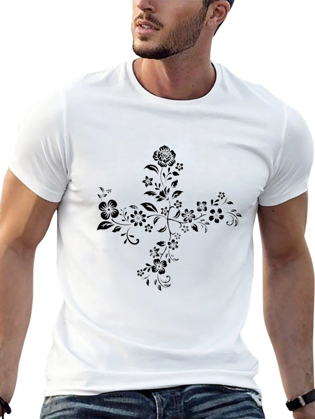 Floral Cross Graphic Tee - Black