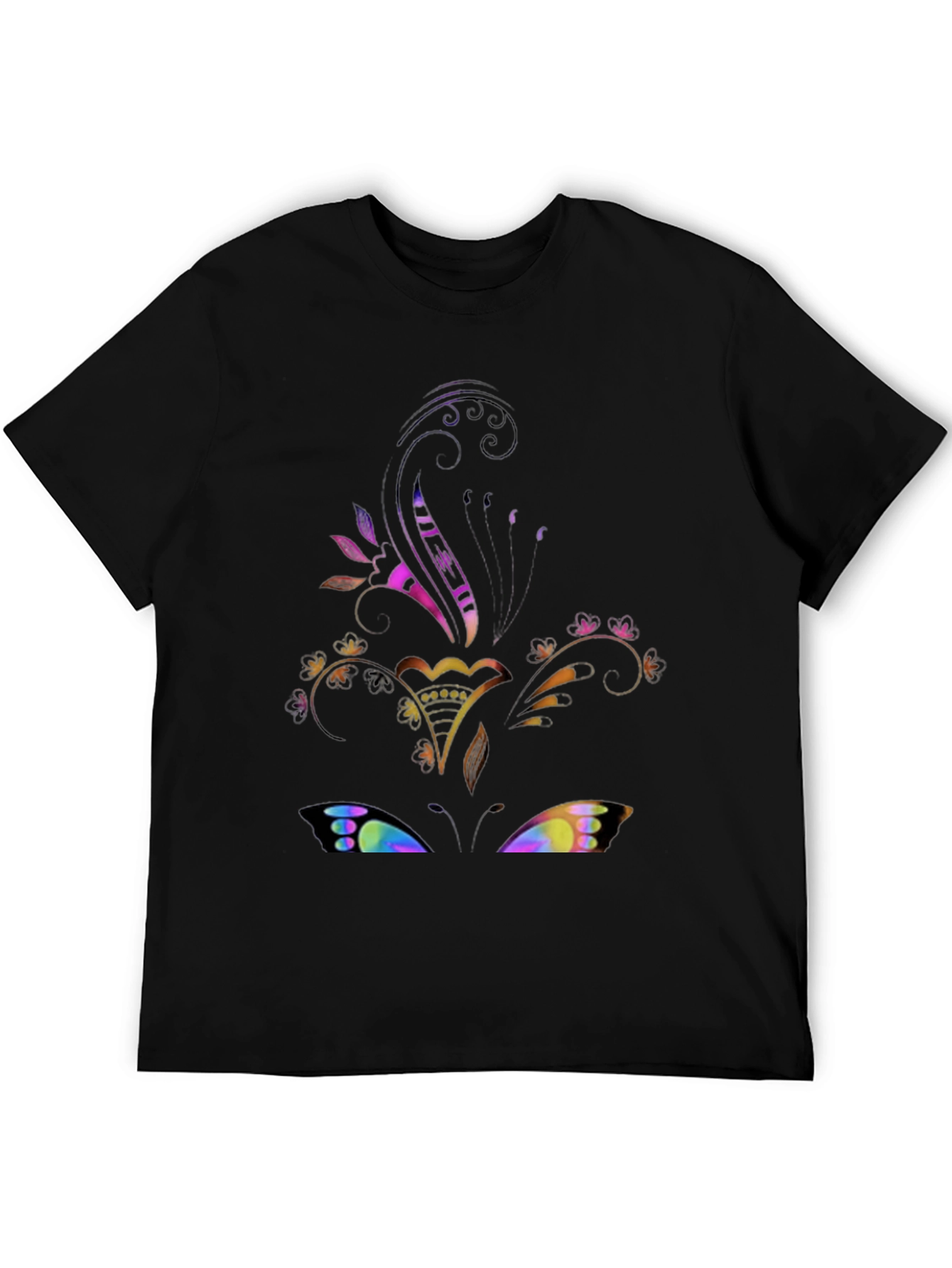 Floral Butterfly Graphic Black Tee