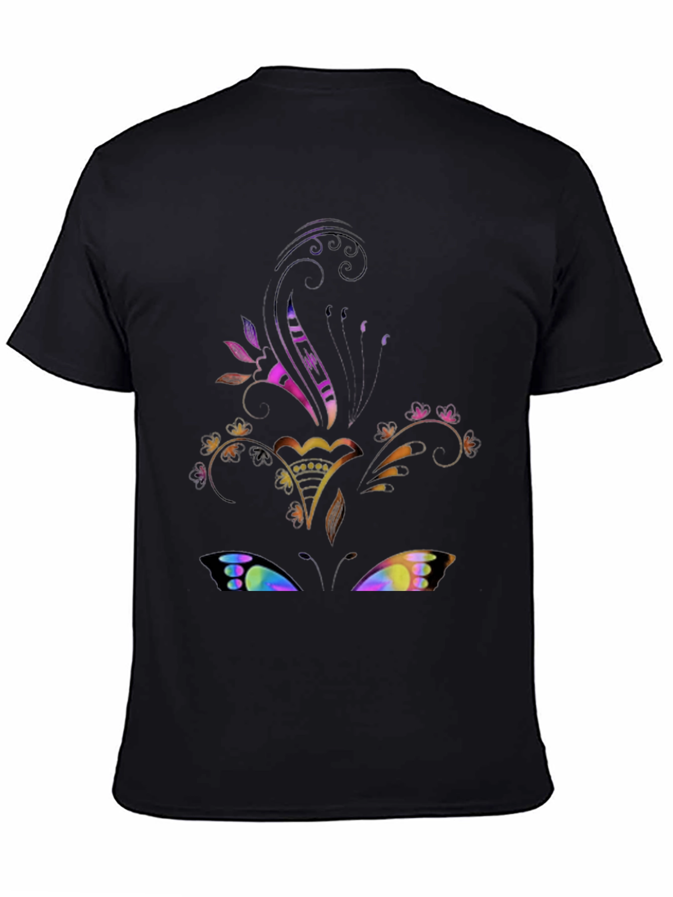 Floral Butterfly Graphic Black Tee