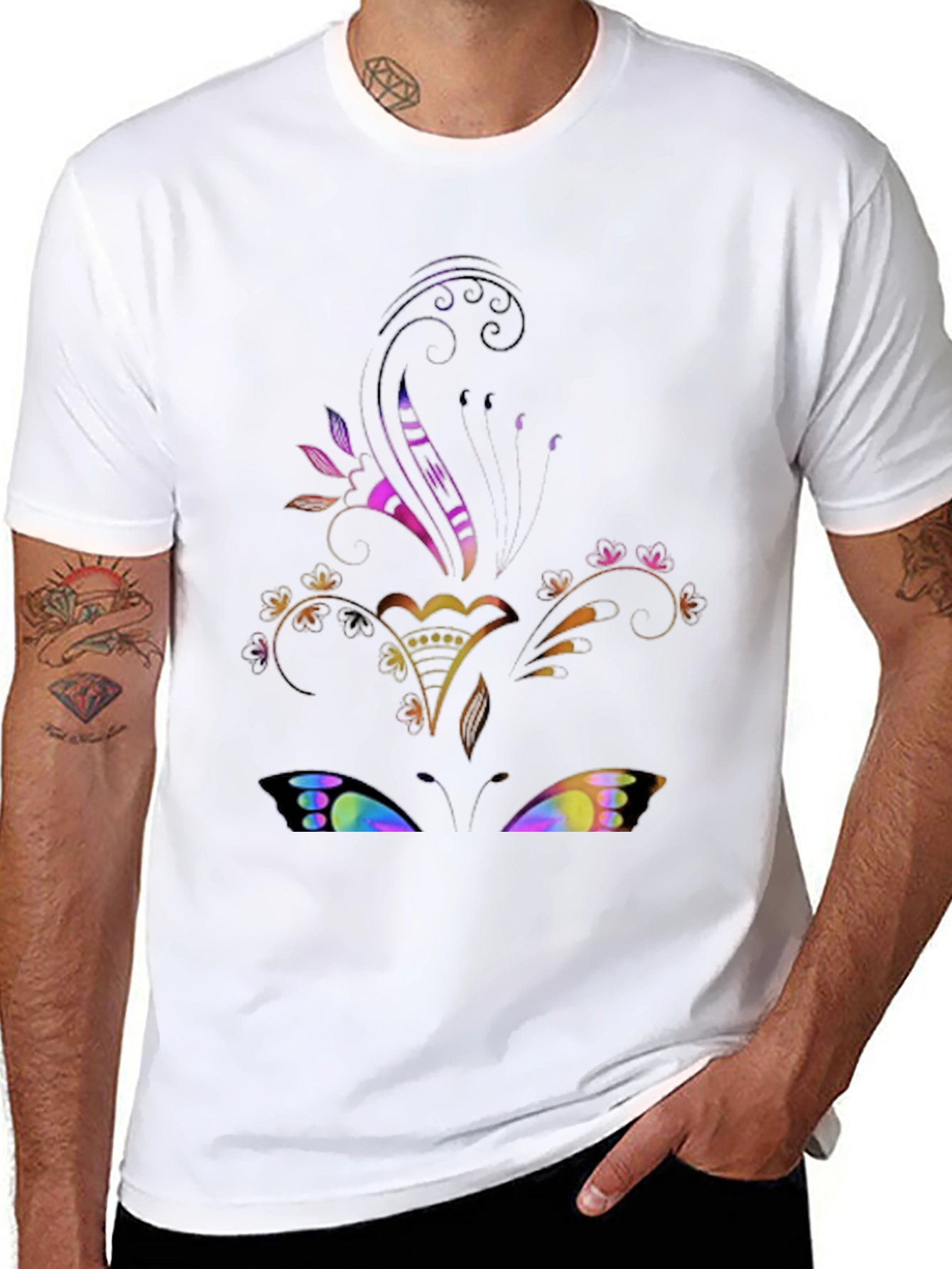 Floral Butterfly Graphic Black Tee