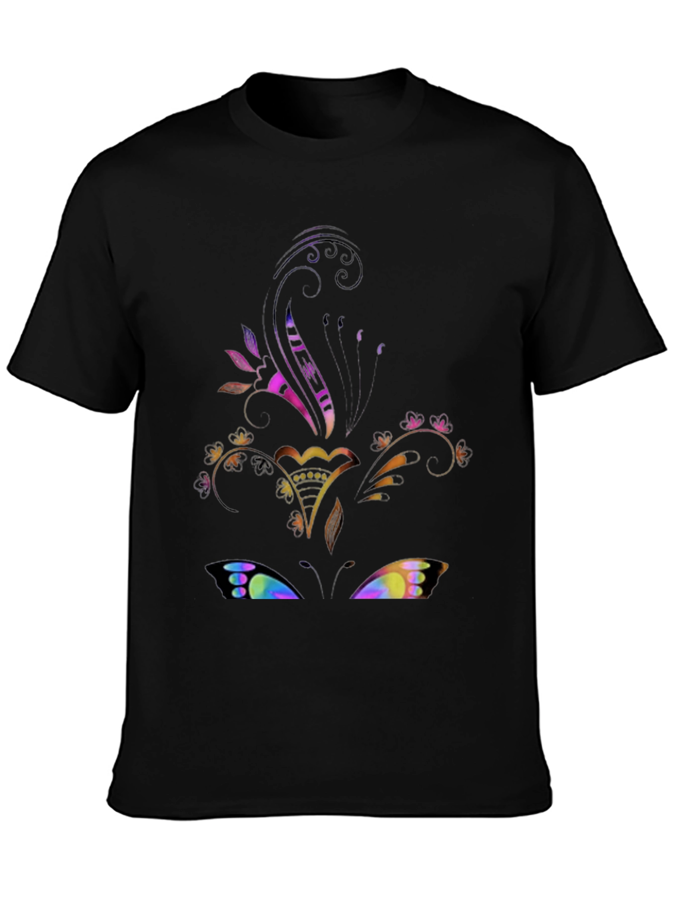 Floral Butterfly Graphic Black Tee