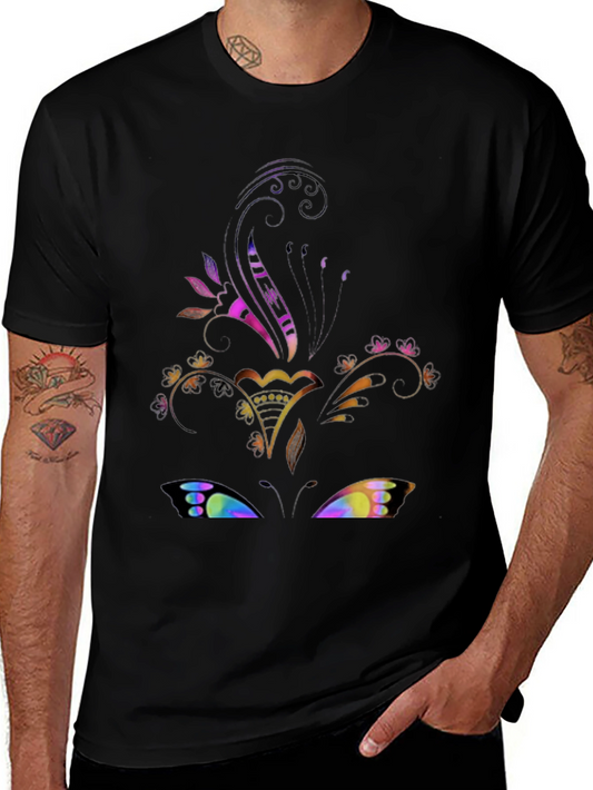 Floral Butterfly Graphic Black Tee