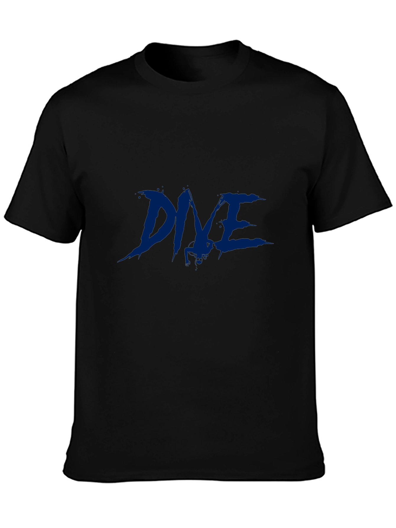 Mens Black T-Shirt with Blue Graphic Print