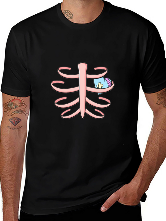 Rib Cage T-Shirt with Cartoon Heart