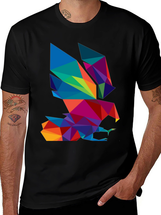 Geometric Eagle Graphic Black T-Shirt