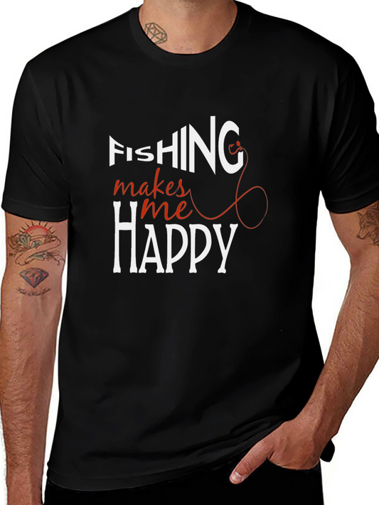 Fishing Makes Me Happy T-Shirt - Black