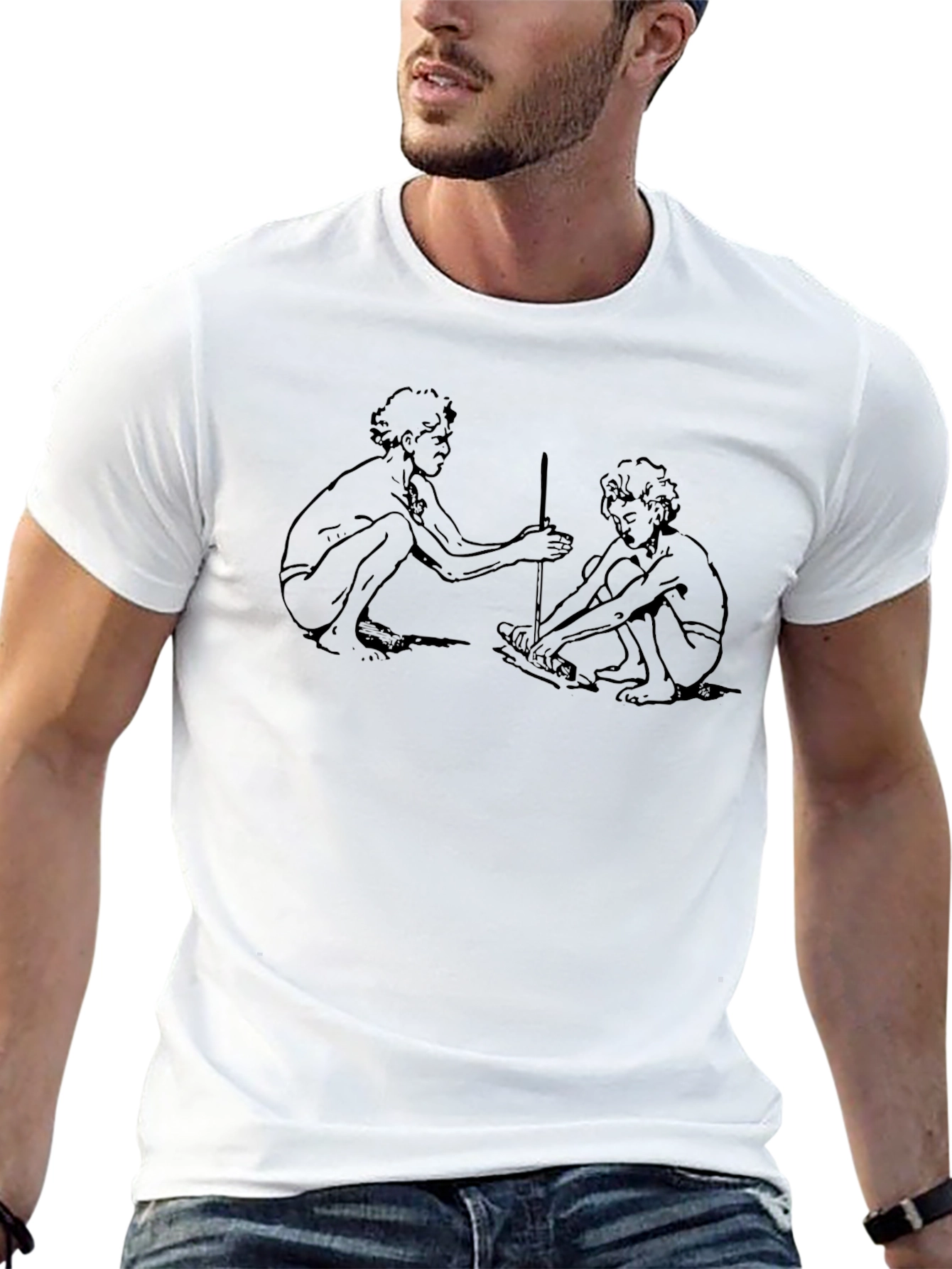 Black T-Shirt with Hand-Drawn Figures