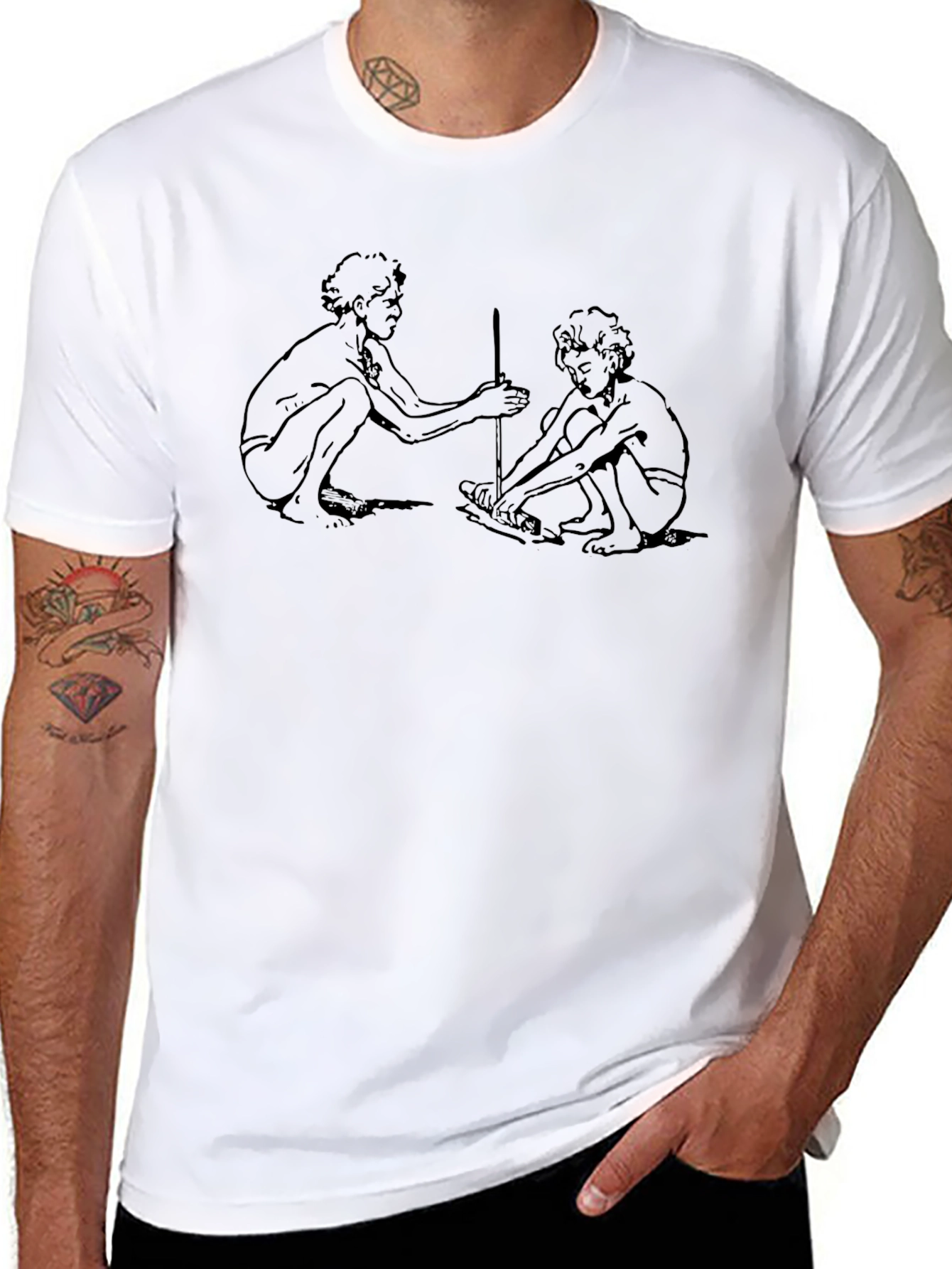 Black T-Shirt with Hand-Drawn Figures