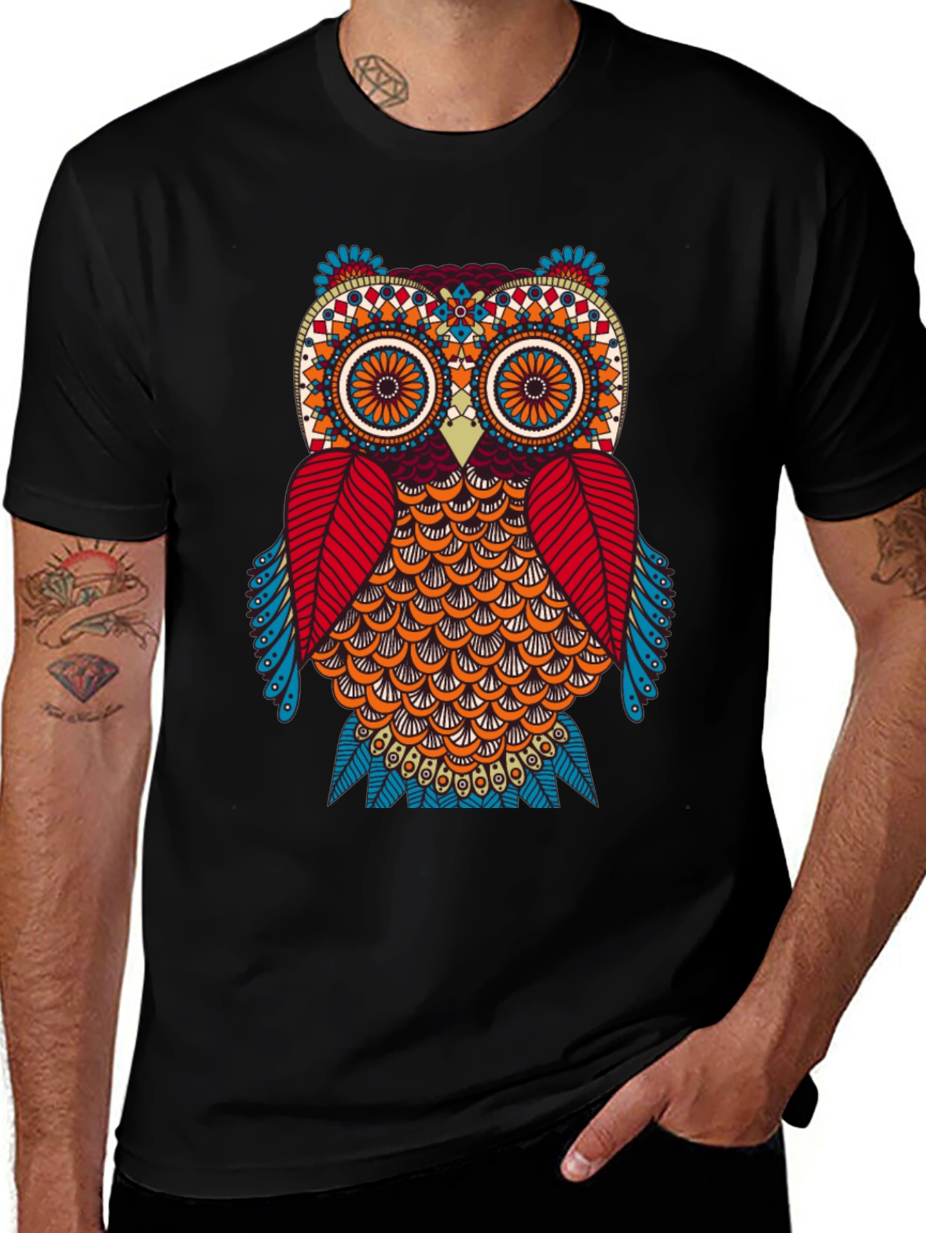 Owl Graphic Print Black T-Shirt