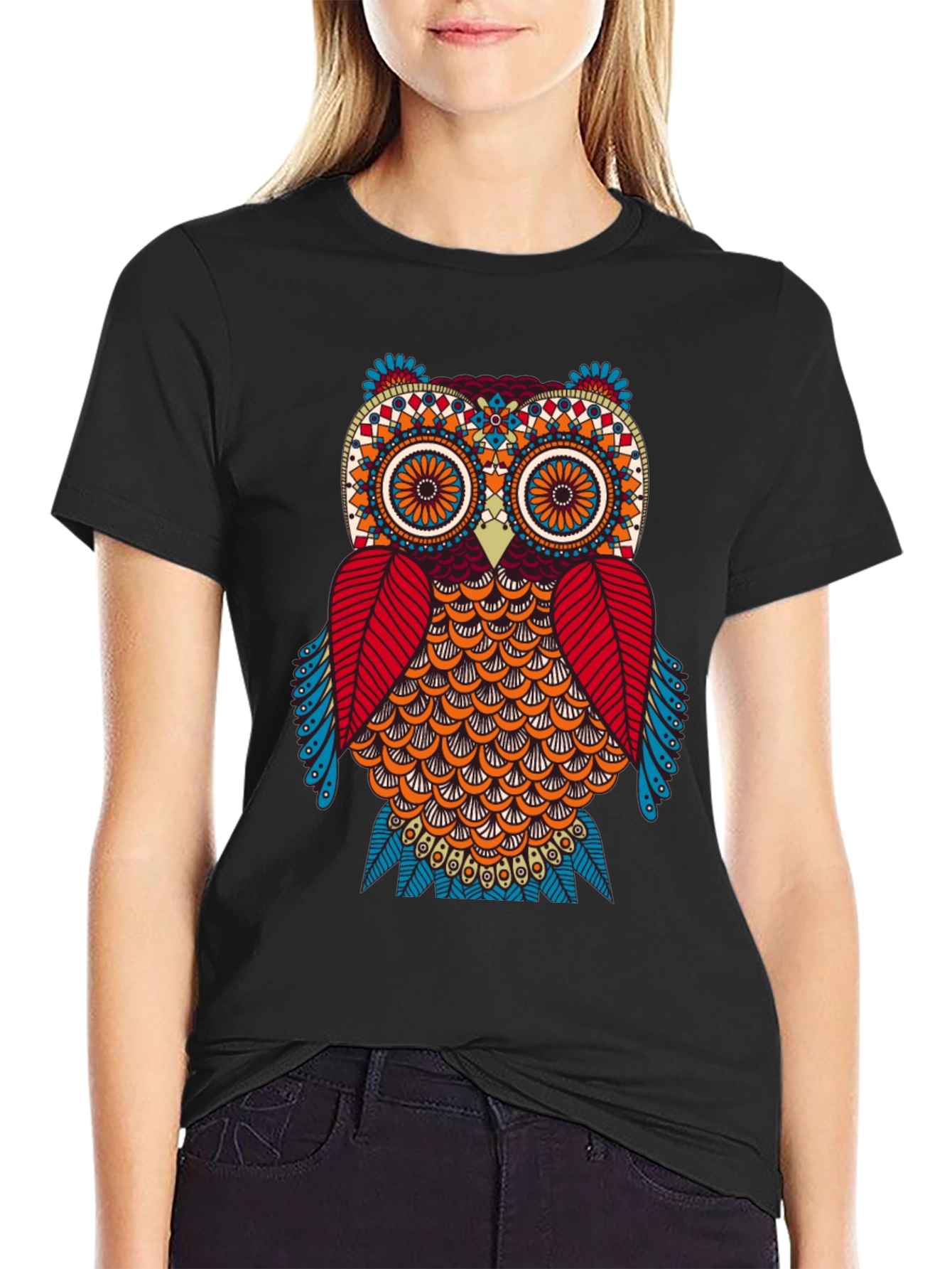 Owl Graphic Print Black T-Shirt