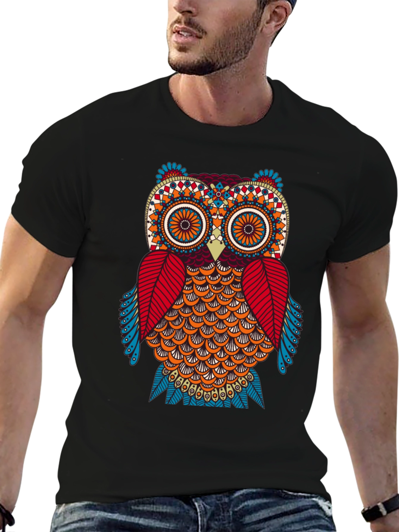 Owl Graphic Print Black T-Shirt