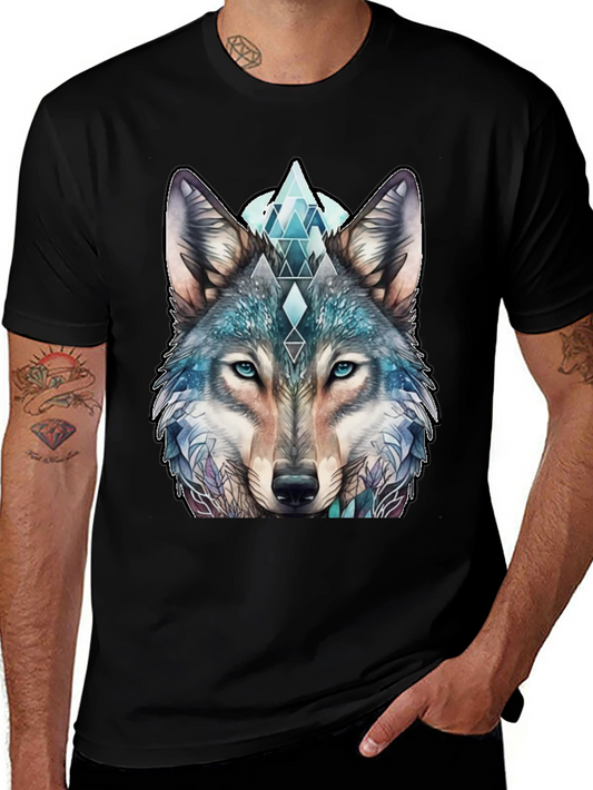 Wolf Graphic Tee - Geometric Design Soft Cotton