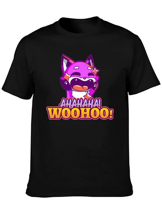 Funny Purple Fox Cartoon Graphic Tee - AHAHAA! WOOHOO!