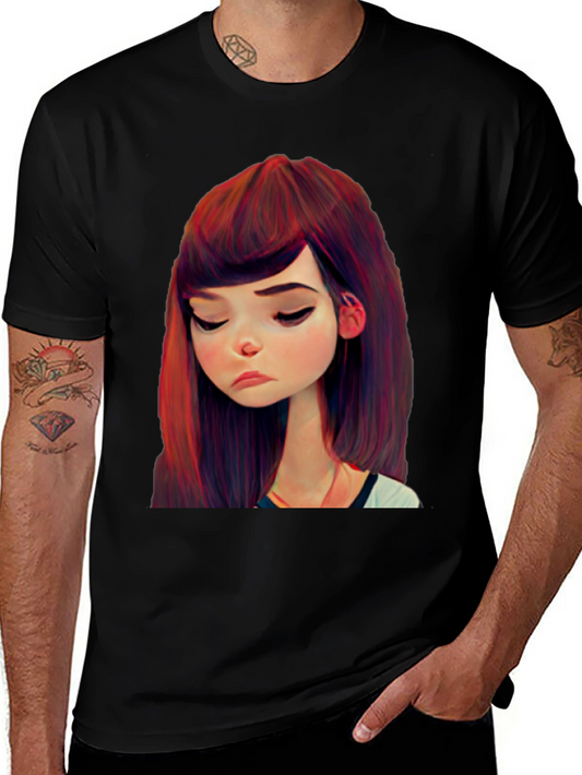 Cartoon Girl Graphic Black T-Shirt