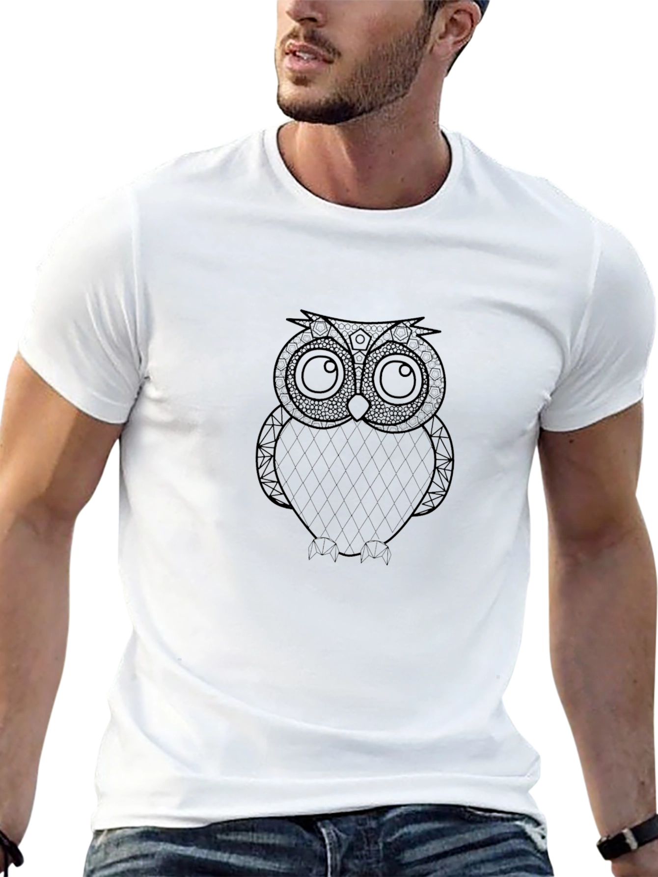 Mens Black Owl Graphic Tee - Casual Comfort