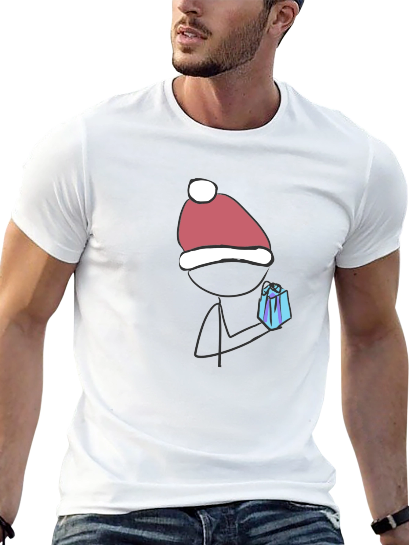 Festive Stick Figure Gift Tee - Black Cotton Blend