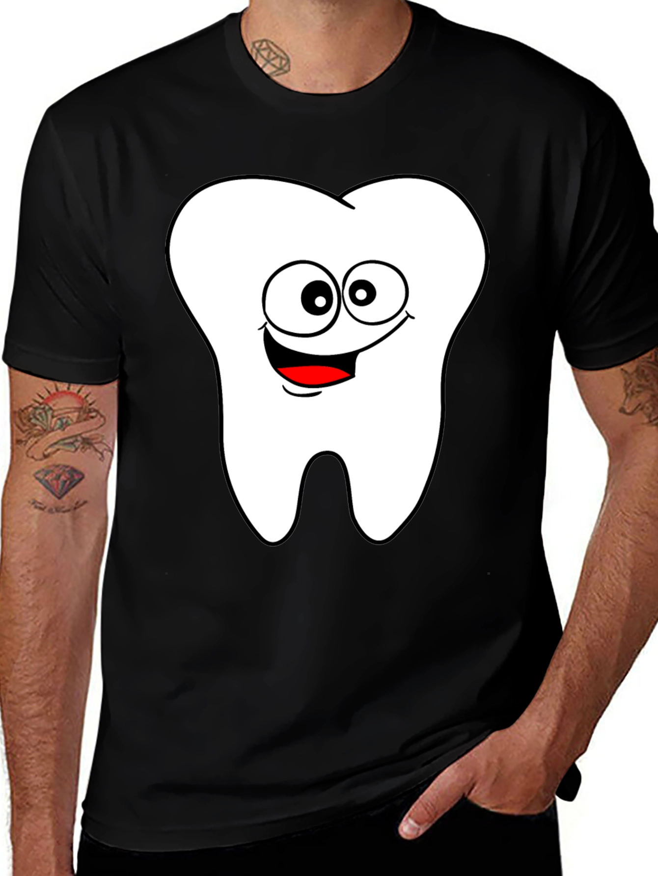 Cartoon Tooth Graphic Black T-Shirt