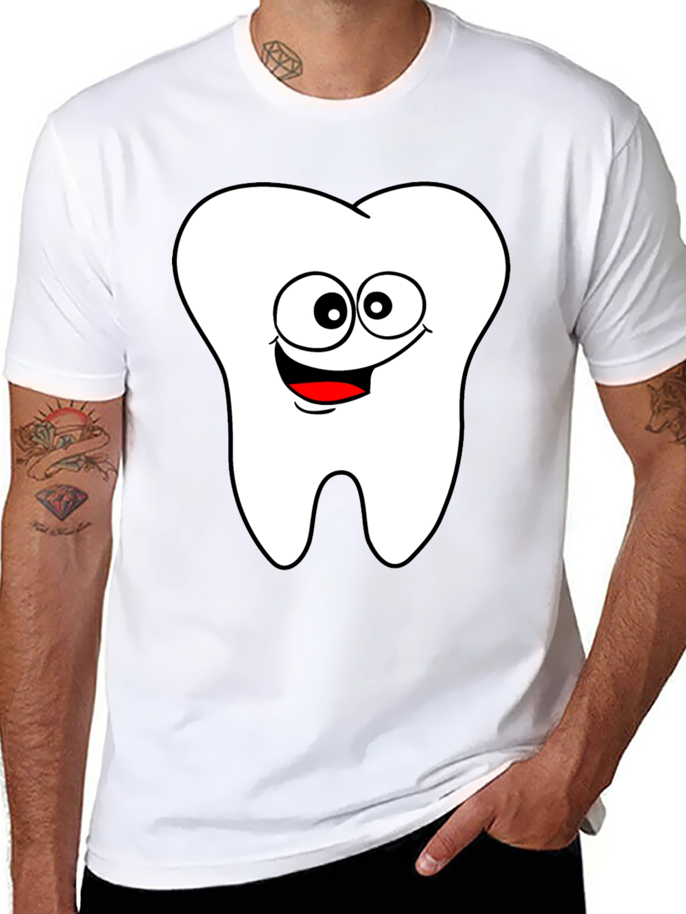 Cartoon Tooth Graphic Black T-Shirt