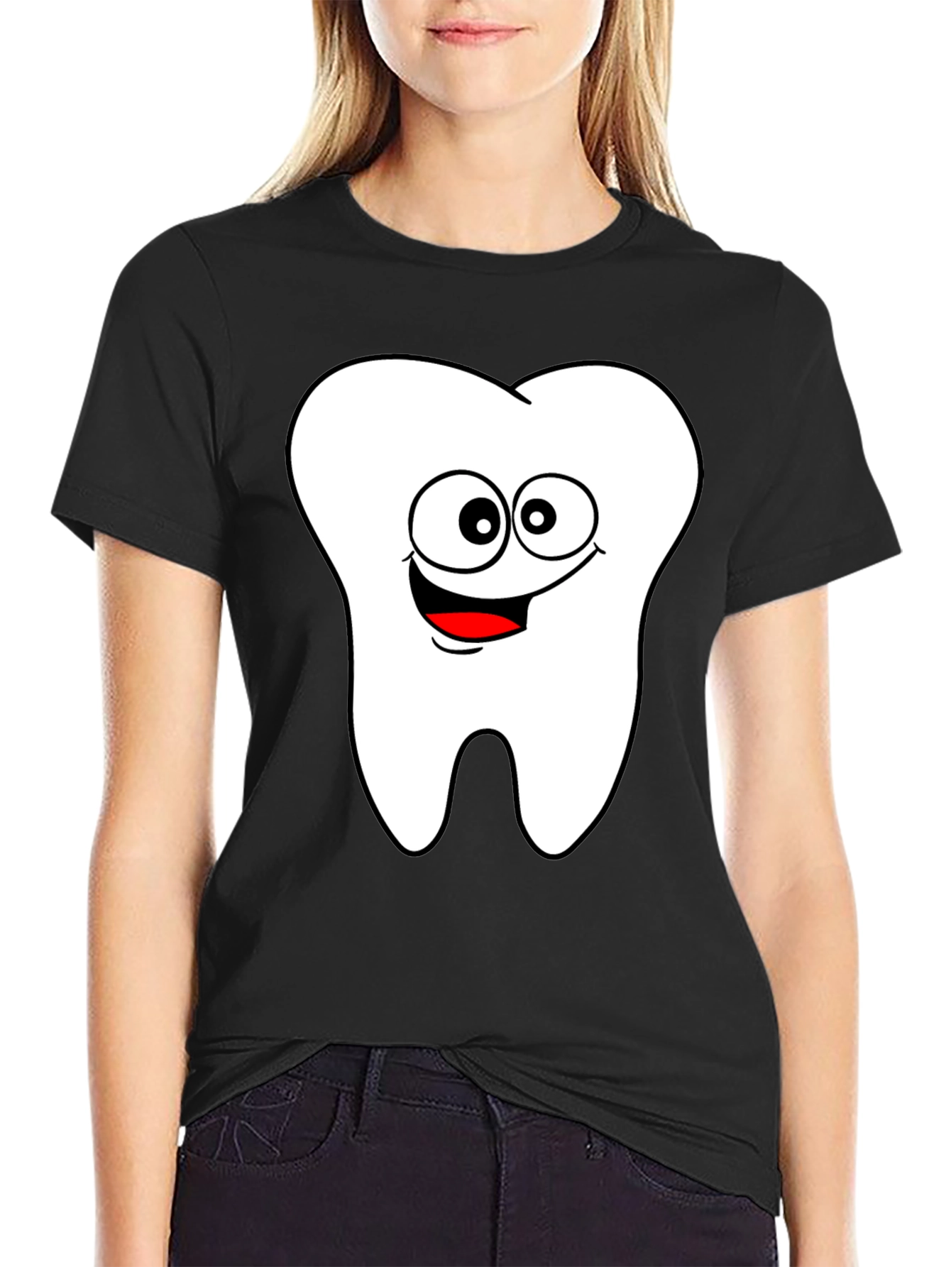 Cartoon Tooth Graphic Black T-Shirt