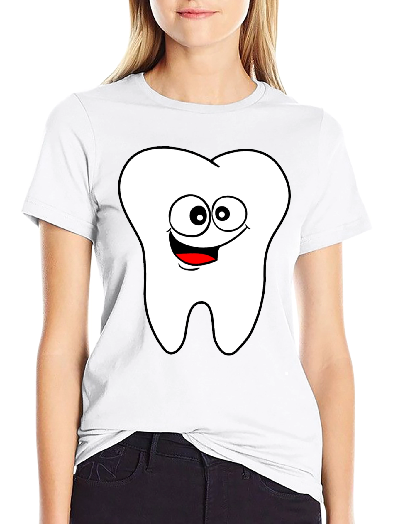 Cartoon Tooth Graphic Black T-Shirt