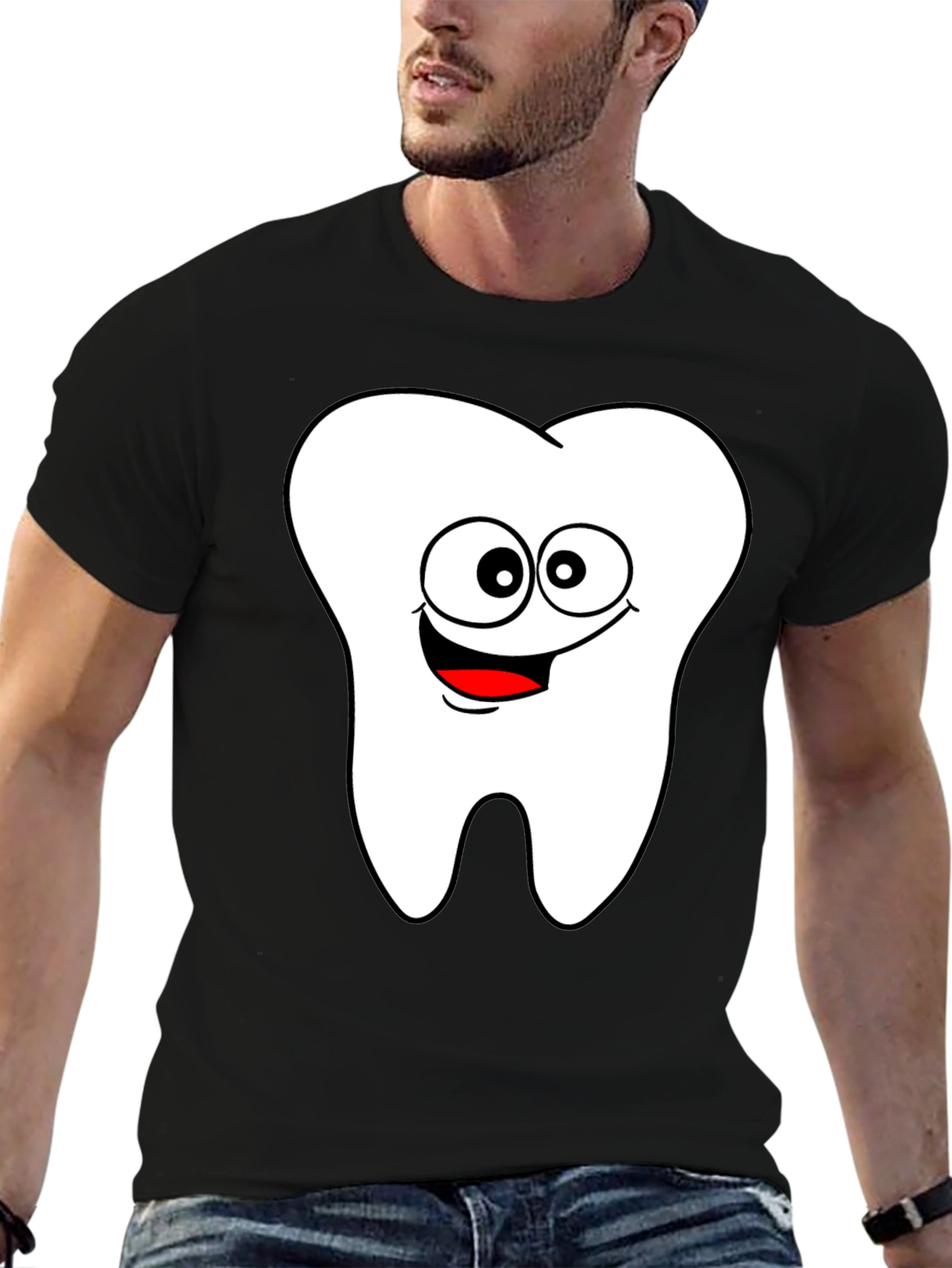 Cartoon Tooth Graphic Black T-Shirt